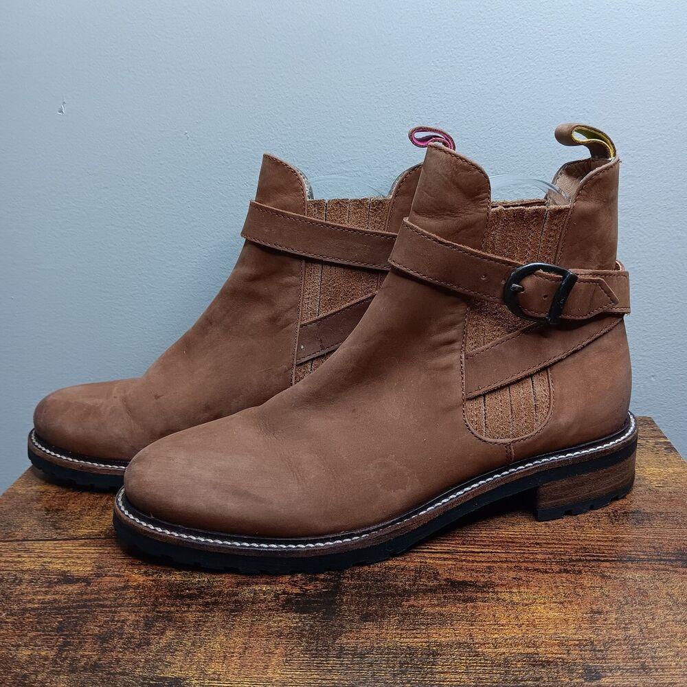 Joules Ankle Bootie Women's US 7 Nubuck Leather Brown Hampton Boots Buckle